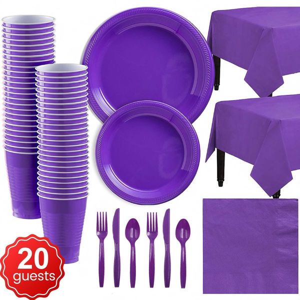 Vajilla desechable, juego de fiesta púrpura, plato de plástico, taza, servilleta, vajilla, decoración de cumpleaños, Baby Shower, Navidad, boda, Z0520