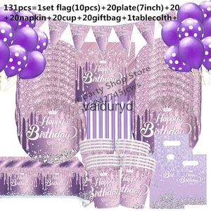 Vaisselle jetable thème violet anniversaire ensemble de vaisselle jetable joyeux anniversaire assiette serviette adulte reine princesse joyeux anniversaire fête décor Girlsvaiduryd