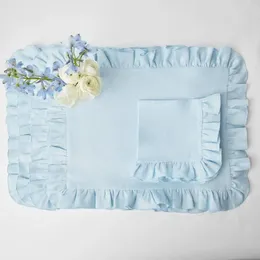 Vaisselle jetable ensemble de 4 serviettes en lin dîner de mariage napperons à volants de couleur unie bord à volants serviette de table à la maison classique personnalisée