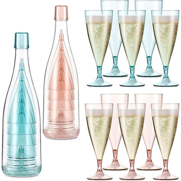 Vaisselle jetable Ensemble de 5 verres à champagne en plastique Gobelet portable et réutilisable avec bouteille de rangement adapté aux pique-niques en camping 230825