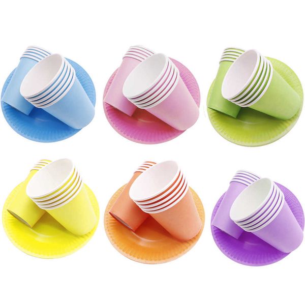 Vajilla desechable Platos de papel de color sólido tazas vajilla Decoraciones de fiesta de cumpleaños de Navidad niño boda rosa Decoración regalo de dama de honor Z0520