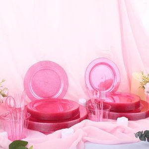 Dîne jetable étincelante 240pcs Pink paillettes Plaques en plastique - réglé pour 40 invités: Mariages et fêtes parfaites