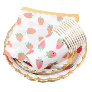 Dîner jetable Strawberry Paper Cups Fanware Party Cutlery Birthday Table Pool
