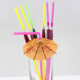Vaisselle jetable Parapluie Forme Cocktail Coloré Bar Accessoires Multifonctionnel Maison Beach Party Outil Cuisine Paille