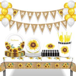 Vaisselle Jetable Blanc Tournesols D'été Baby Shower Party Vaisselle Ensembles Assiettes Tasses Serviettes Ballons Globos Anniversaire Décors