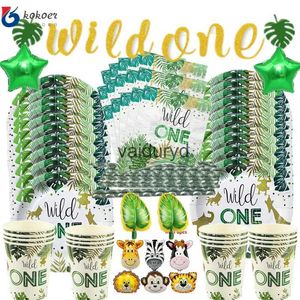 Wegwerpservies Wild One 1e verjaardag Bosdier Servies Jungle Safari Verjaardagsdecoratie Feestartikelen Papieren Borden Kopjes Servetten bannersvaiduryd