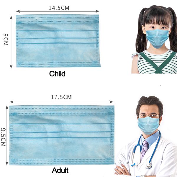 Masques jetables anti-poussière pour enfants Filtre à 3 couches Tissu soufflé non tissé PM2.5 Masque à boucle d'oreille