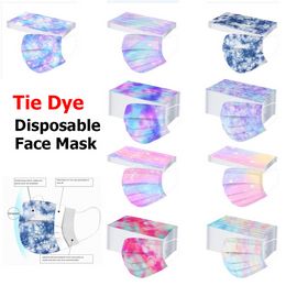 Wegwerp Gezichtsmasker Tie Dye Modieuze Nonwovens Designer Maskers 50 stks Pack 3-lagen Beschermend stofdicht Afdrukken Ontwerp voor volwassenen