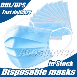 Masques faciaux jetables Quotidien Trois couches de protection Anti-buée Masque de protection personnel anti-poussière En stock expédié via DHL