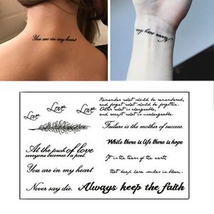 Faux autocollants de tatouage jetables lettres anglaises simples autocollants de tatouage temporaires imperméables durables pour hommes et femmes