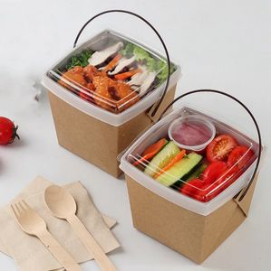 Wegwerp Fast Food Dozen Kraftpapier Lunchbox Met Handvat Dogget Verpakking Snack Box Afhaalcontainers G0615