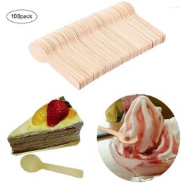 Wegwerp Flatware 100 PCS bestek houten lepel cake ijs keukengerei keukengerei Cucharas de madera