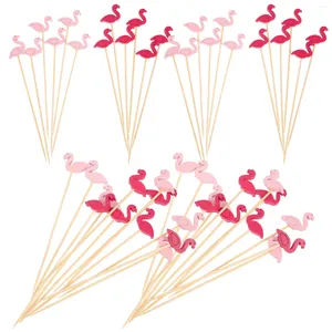 Couverts jetables 100 pcs Fruit Flamingo Picks Cocktail Brinks Brinks en forme de coeur Apéritissage Apéritiel Party Bamboo Food