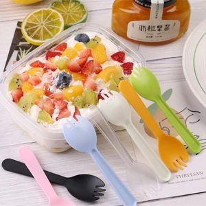 Couverts jetables 100pcs / sac cuillères en plastique fourchettes de table de colis individuelles pour gâteau de crème glacée salade de dessert de fête d'anniversaire