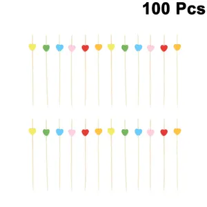 Flatware desechable 100pcs Picks de frutas de bambú Cóctel creativos de palillos de dientes suministros de fiestas (estilo de corazón colorido)