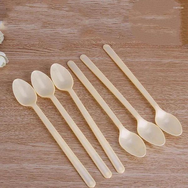 Couverts jetables 100pcs cuillère en plastique à poignée longue dessert smoothie au thé de lait 2024