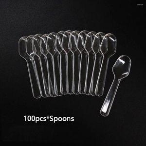 Wegwerp Flatware 100stcs Transparant Plastic Small Spoon Coffee Tea Ice Cream Cake Dessert Schep Jelly voorgerecht