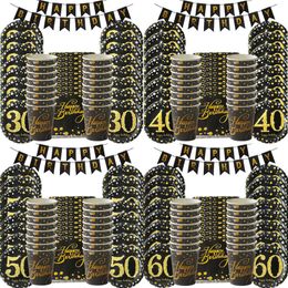 Couverts jetables 30 40 50 60 ans anniversaire vaisselle ensemble joyeux anniversaire fête décorations adulte tasse assiette Suplies 230216