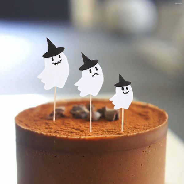 Cubiertos desechables 30 PCS Decoraciones de Halloween Topcake Topcake Toppers Party Party Hat Ghost Decor Picks Papel de postres