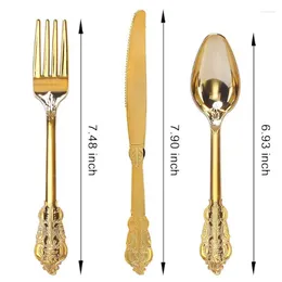 Wegwerp Flatware 30 stcs/Set Gold Plastic Tableware Dessert Knives Forks Lepel Wedding Verjaardagsfeest Decoratie Supplies bestek Kit