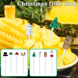 Couverts jetables 4pcs Christmas Fruit Food Fork Set festive mini cure-dents pour desserts de gâteau