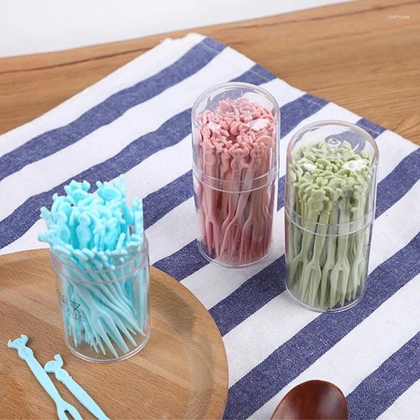 Couverts jetables 50 pcs / set mini fourche de fruits fourchettes en plastique pour fête des bâtons de barbecue picks brochette