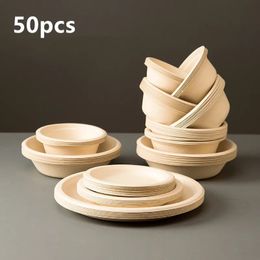 Couverts jetables 50 pièces assiettes jetables dégradables entreprise famille réunion assiette et bol épaissi papier vaisselle accessoires de cuisine 231013