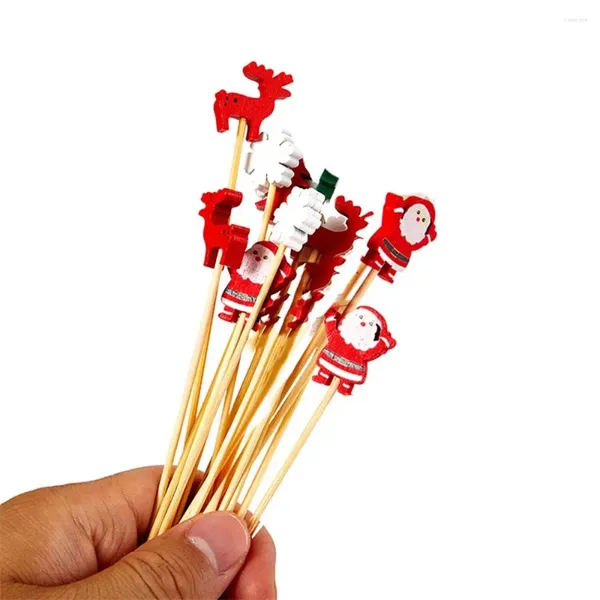 Flatware desechable 50 PCS Festival Props de boda Colorido ChristMastoothpicks FRUITS FRUTS Bamboo Picks Santa Claus