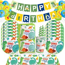Couverts jetables thème dinosaure garçons faveurs fête d'anniversaire décoration vaisselle ensemble tasse assiette Jungle bébé douche fournitures 230221