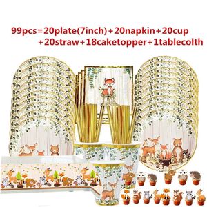 Wegwerp Flatware Jungle Animal Party servies 1e Wild One Birthday Decor Kids Baby Shower Safari Forest Theme Supplies 230221