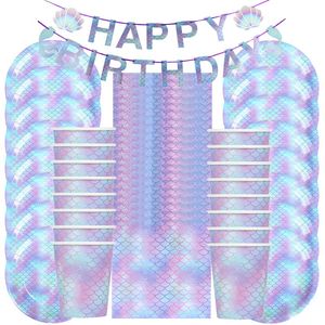 Couverts jetables sirène fête d'anniversaire vaisselle ensemble serviettes assiettes tasses pailles sous la mer bébé douche fournitures 230228