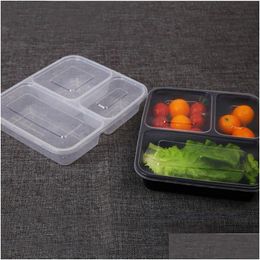 Wegwerpbestek Magnetron Voedselopslag Veilig 3 Afdelingen Maaltijdvoorbereidingscontainers W/Lip Lunchbox Kindercontainer Servies Drop Deliv Ot1Um