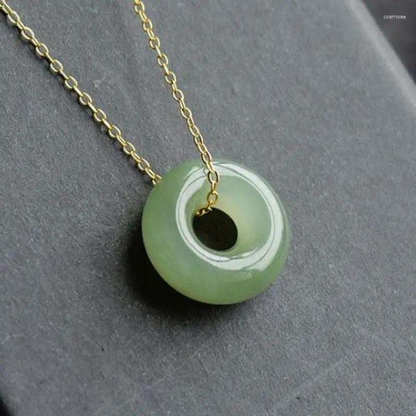 Couverts jetables naturel Hetian Jade beignet pendentif collier femmes bijoux fins véritable néphrite chinoise Jades boucle de sécurité ronde