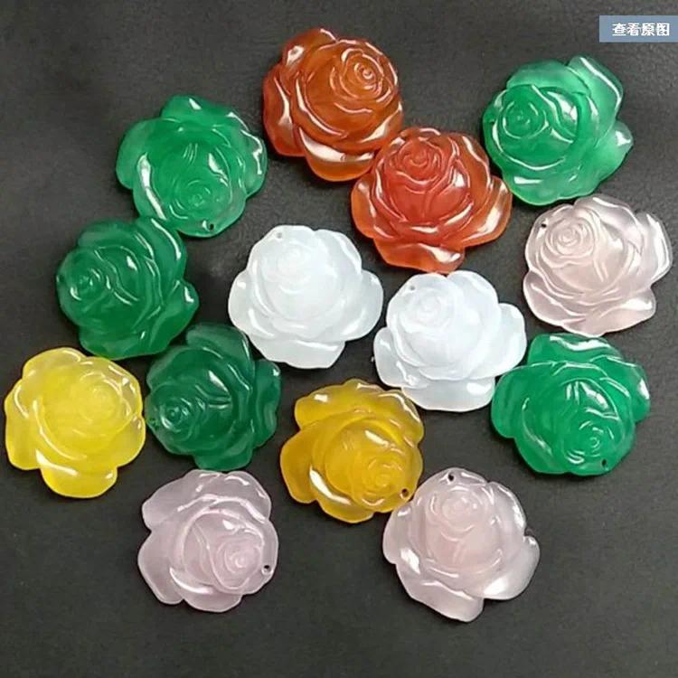 Disposable Flatware Natural White Jade Flower Pendant Necklace Men Women Fine Jewelry Green Yellow Pink Rose Flowers Charms Lucky Amulets