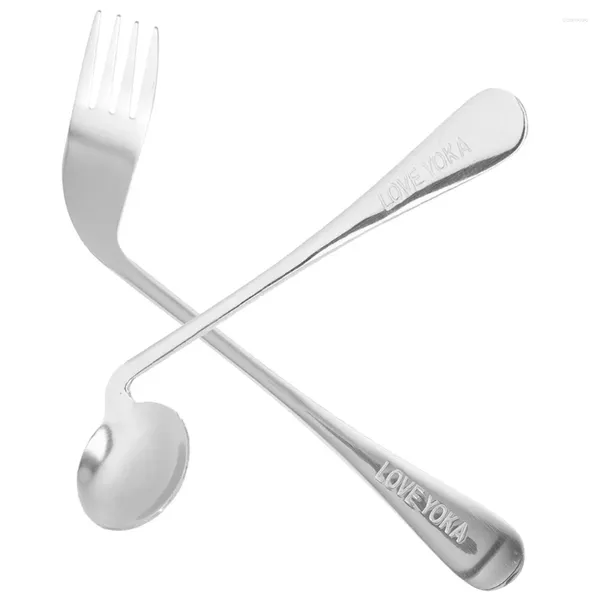 Flatware desechable de parkinson UTSIL UTENSIL DE SINSILLO Cuchara de cuchara angulada Pequeña horquilla de acero inoxidable de acero inoxidable alimentando