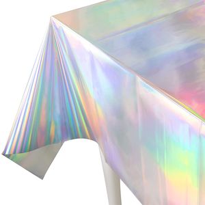 Couverts jetables en plastique irisé fête de Noël feuille couverture de table tissu holographique sirène licorne anniversaire décor 230216