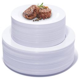 Cubiertos desechables Platos de plástico redondos blancos Platos de cena desechables Pastel Aperitivo de fiesta dura premium para WeddingParty 230901