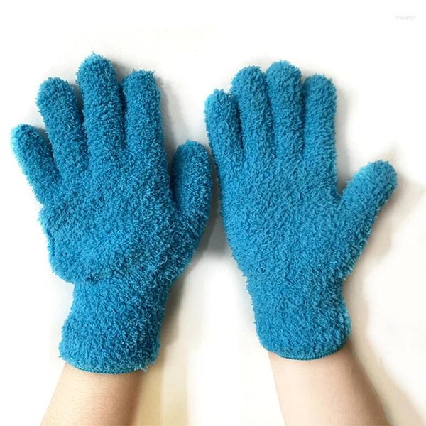 Gants jetables, 1 paire de gants bleus pour lavage de voiture, dépoussiérage, fibres fines, confort, demi-polaire