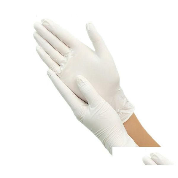 Gants jetables 100 pièces gants en latex jetables blanc antidérapant laboratoire caoutchouc protection produits de nettoyage ménagers livraison directe Dhwld