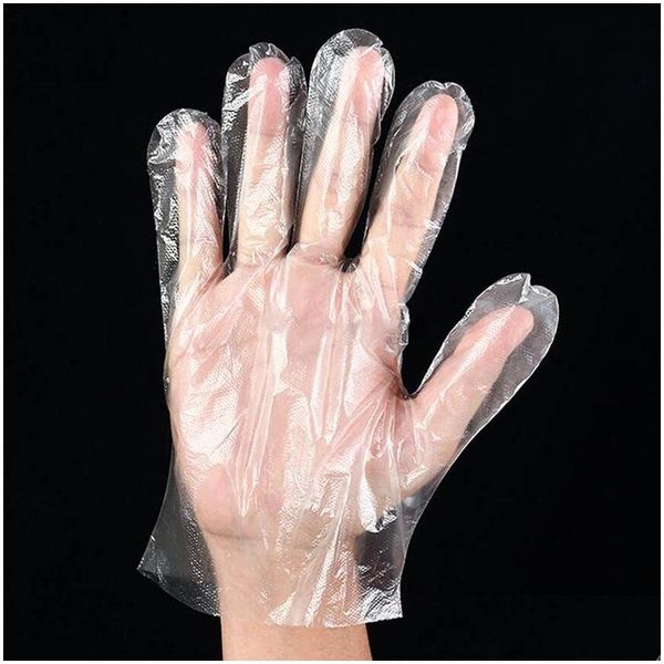 Gants jetables 100 pièces/paquet gants jetables transparents respectueux de l'environnement Latex plastique préparation des aliments ménage sûr hors bactéries sans contact Dhn73