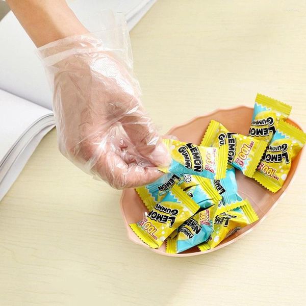 Gants jetables en plastique, 100 pièces, grand polyéthylène transparent, pour la vente d'aliments, la cuisine, le nettoyage, la cuisine, le Restaurant, accessoire BBQ