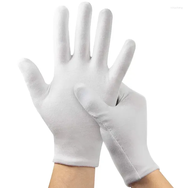 Gants jetables 12 paires coton blanc cérémonial gant extensible ménage nettoyage travail garde serveurs pièce doigt complet mains sèches