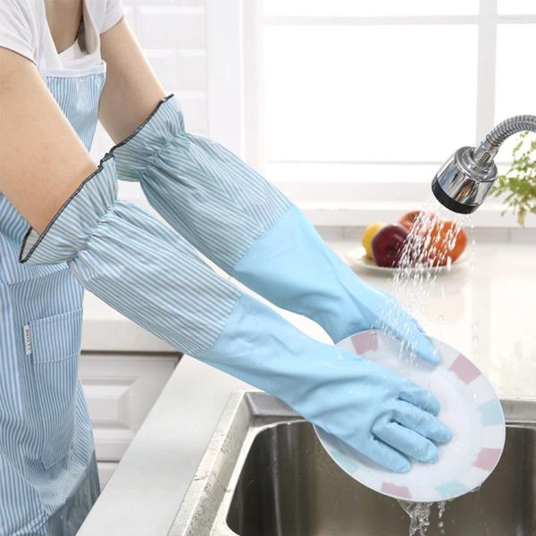 Guantes desechables, accesorios, espesamiento, lavado de platos, impermeable, cálido, hogar, cocina, goma, manga larga