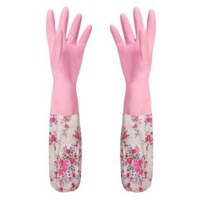 Guantes desechables Casa Flor Pegamento Terciopelo Largo antideslizante Hogar Lavavajillas Limpieza