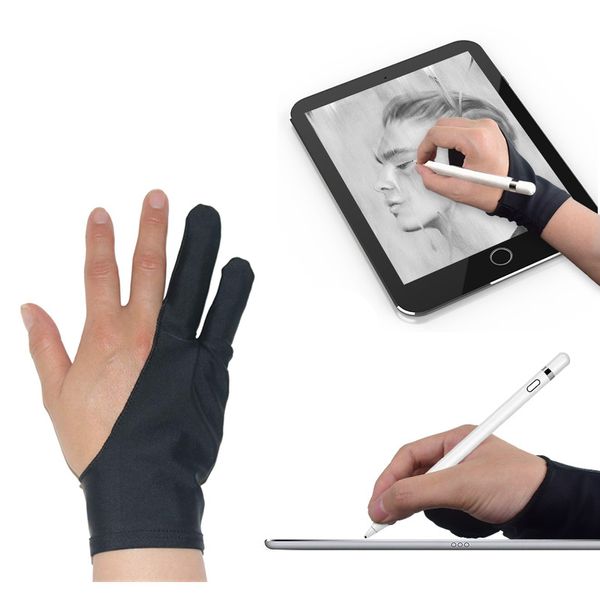 Guantes desechables Artista de dos dedos Guante antitáctil para tableta de dibujo Mano derecha izquierda Anti-incrustante Ipad Tablero de pantalla Dedo WLL1772