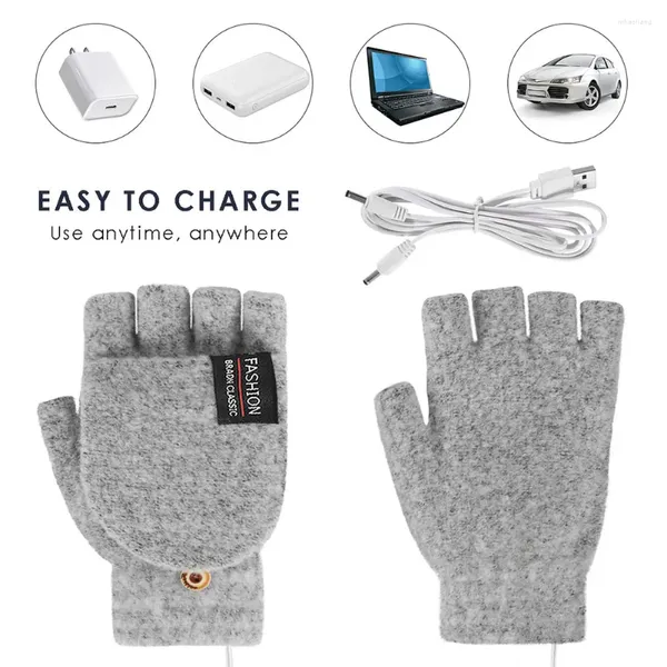 Gants jetables USB écran tactile chauffant électrique Double face chauffage complet demi-doigt plus chaud thermique hiver