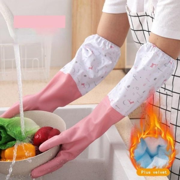 Gants jetables Étanche Vaisselle Serrage Bouche Chaud Peluche Caoutchouc Cuisine Ménage