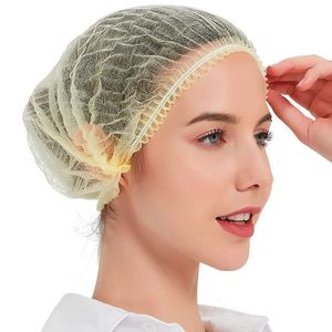 Filet à cheveux jetable 100 pièces élastique anti-poussière 21 pouces bonnets bouffants respirant Service alimentaire cuisine douche chapeaux de bain couvre-tête 240108