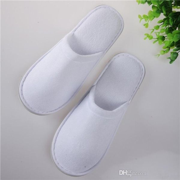 Zapatillas desechables de toalla de hotel 5 mm 6 mm 28 * 11 cm Zapatillas antideslizantes de una sola vez con suela EVA Punta cerrada Blanco