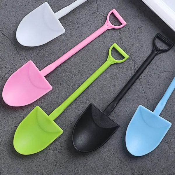 Cuchara de helado desechable 100 Unids / lote Cuchara en forma de pala Negro Blanco Pequeñas cucharadas espesas Cucharas de pastel de postre de plástico CPA4508 912